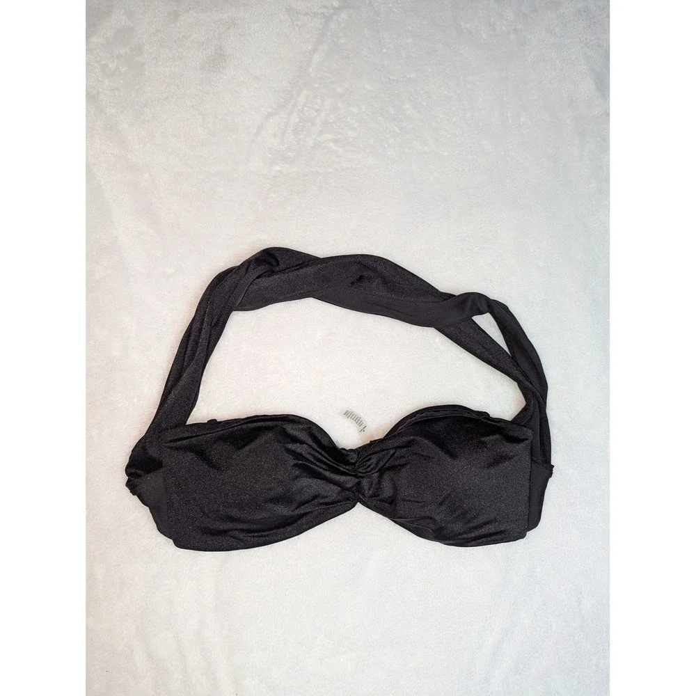 Victoria's Secret‎ Black Shimmer Halter Bandeau Bikini Top Size M Ruched VS Logo